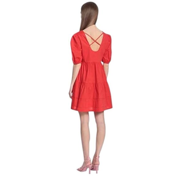 NWOT Donna Morgan Mini Dress Scoop Neck Tiered Criss Cross Back Red Size 10P - Picture 3 of 5
